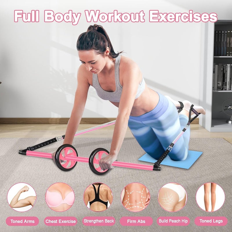 Bbtops Pilates Bar Kit with Resistance Bands,Ab Roller,2 in 1 Foot Strap & Handle,Door Anchor Pilates Equipment with Resistance Bands, Portable Home Gym Yoga Fitness Bar for Women & Men - Image 2